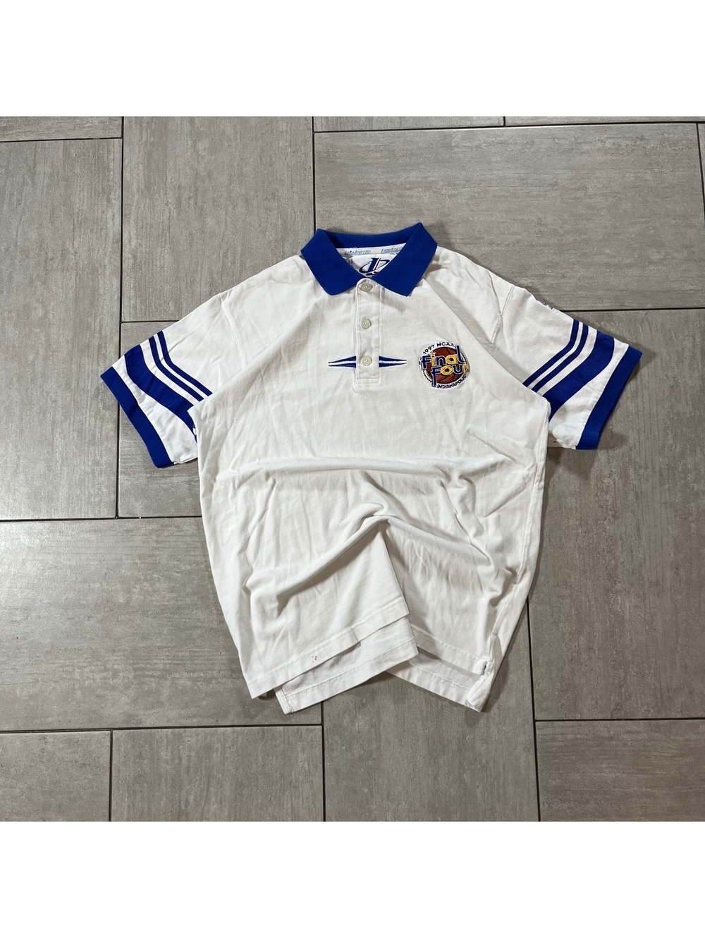 Vintage Logo Athletic NCAA Final Four Polo Shirt White Blue Large